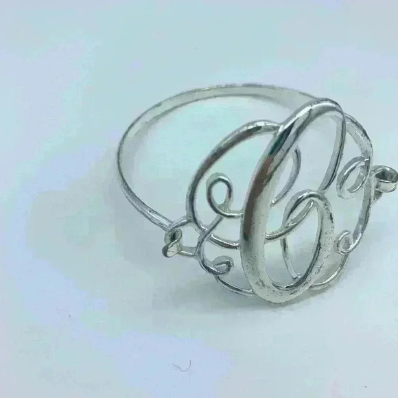 Monogrammed Bracelet C letter. Bangle. Silver look. - Picture 3 of 6